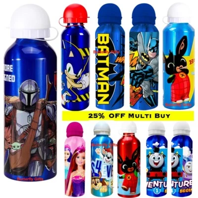 CHILDREN KIDS CHARACTER ALUMINIUM BOTTLE DRINK WATER SCHOOL AVENGERS BATMAN  - Image 1 of 4