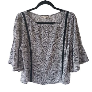 LAmade Top Blouse Womens Small Black White Crochet Career Office Jacquard - Picture 1 of 12
