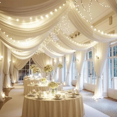 6 Panels Ivory Ceiling Drapes with Lights String for Wedding Ceiling Drapes - Image 1 of 4