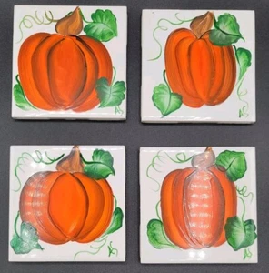 Pumpkin Coasters Hand Painted Halloween Thanksgiving Set of 4 Beautiful - Bild 1 von 10