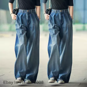 Pantaloni donna denim gamba larga vita alta jeans casual dritti pantaloni lunghi retrò - Foto 1 di 12