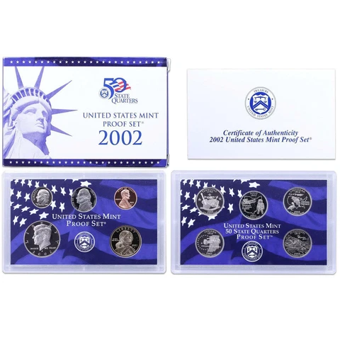 2002 S Proof Set Original Box & COA 10 Coins CN-Clad Cover