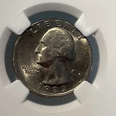1983 P ERROR 25C STRUCK 5% OFF CENTER NGC MS61 WASHINGTON QUARTER - Image 1 of 4