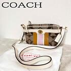 Beauty Coach Shoulder Bag Handbag Signature Brown White