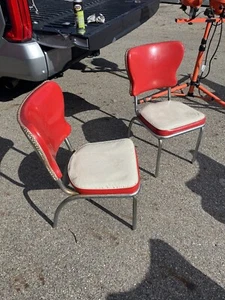 CHROMESTEEL Dinette Set VINTAGE 4 CHAIRS 2 Leaves Petina 1950’S Red & White - Picture 1 of 9
