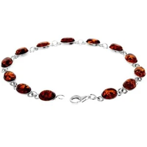 925 Sterling Silver & Genuine Baltic Amber Classic Link Bracelet - 3190 - Picture 1 of 10