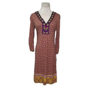 Hale Bob purple yellow print V neck 3/4 sleeves bohemian dress size XS - Picture 1 of 11