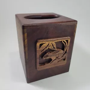 Cabin Decor Wooden Tissue Box Cover w Laser Cut Design Raised Relief Squirrel 6" - Picture 1 of 8