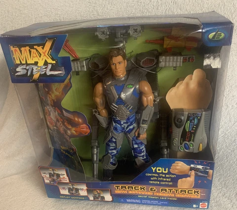 MAX STEEL 11" figure TRACK & ATTACK Remote Control 2000 Mattel NEW SEALED Cover