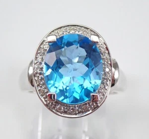 3Ct Oval Cut Lab-Created Blue Topaz Halo Engagement Ring 14K White Gold Plated - Picture 1 of 8