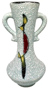 VINTAGE Mid Century MCM LAVA GLAZE VASE  2 Handled/Splatter/Abstract Design - Picture 1 of 9