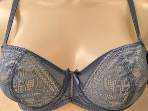 Conturelle Felina Viva Balconnet Bra 34C Blue - Black Label Lace Made in Italy - Picture 1 of 16