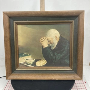 Vintage Grace Eric Enstrom Print With Wooden Frame 13x10 Man Praying Read - Picture 1 of 7