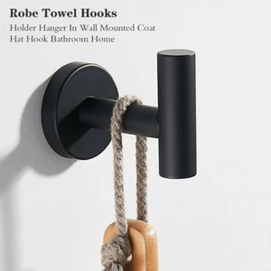 Contemporary Stainless Steel Robe Holder with Matte Black Finish for Bathroom - Picture 1 of 10