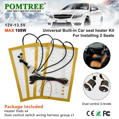 2Seat 12V Universal Alloy Wire Car Heated Seat Heater Kit with Round Switch NEW Foto 1 de 4