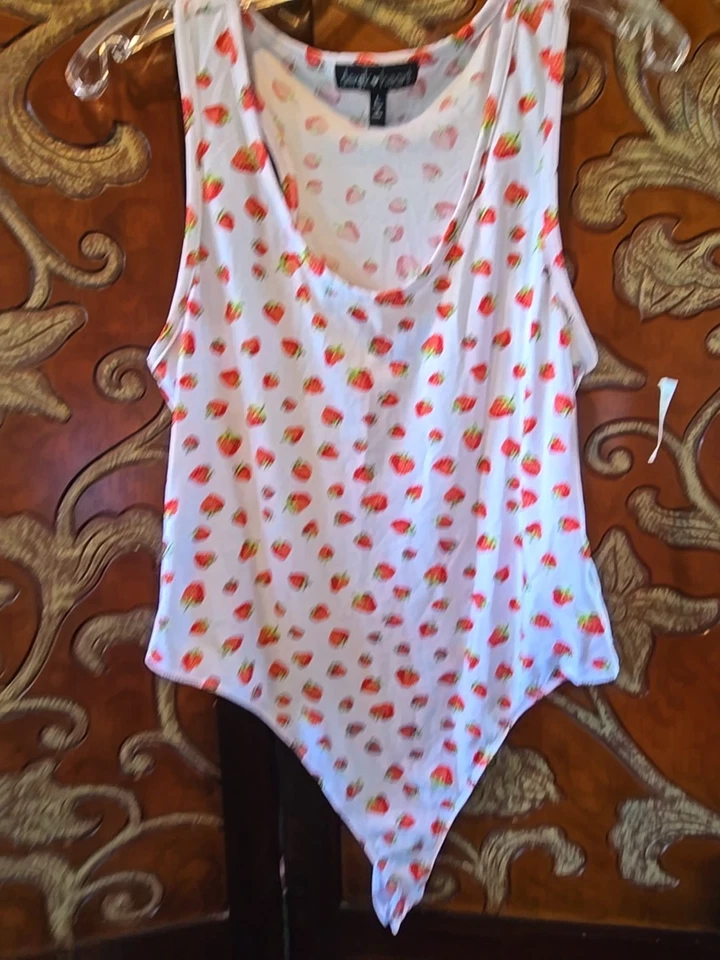 NWT DEREK HEART ONE PIECE FITTED RACER BACK STRAWBERRY PRINT SOFT SNAP CROTCH L - Image 1 of 4