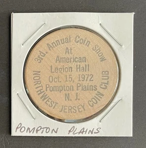 Pompton Plains, NJ 1972 Wooden Nickel - 3rd Annual Coin Show - Indian Reverse - Bild 1 von 2