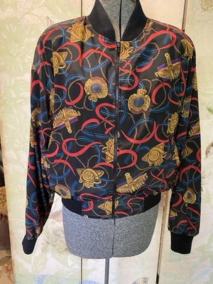 Chaqueta Bomber Jacqueline Ferrar De Colección Años 80 Satén Cremallera Para Mujer Talla Única Dorado/Azul Marino/Rojo Foto 1 de 4