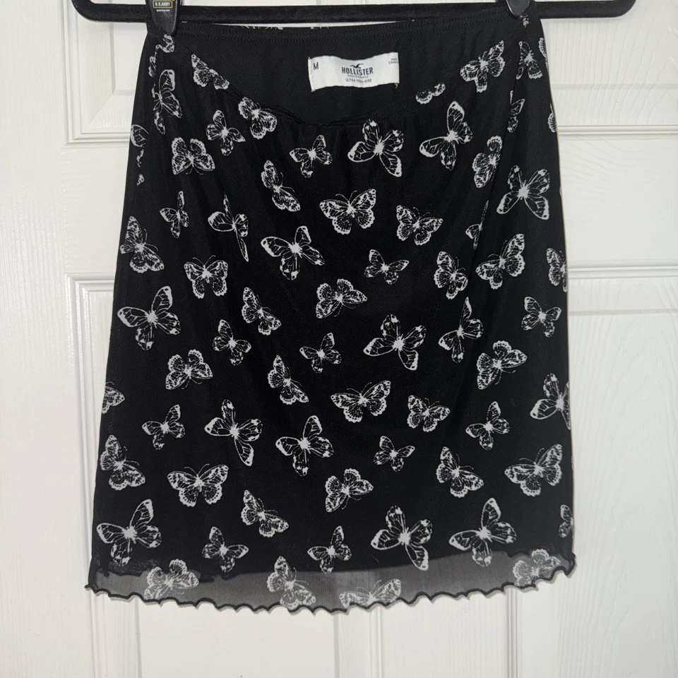 Minifalda Hollister Negra Malla Mariposa Ultra Alta Y2K Fiesta Club 90s Ambiente M Foto 1 de 4