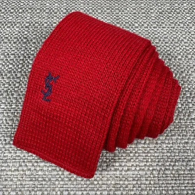 YSL Yves Saint Laurent Men's Tie Square Solid Red Wool Necktie 55" 2 1/2" Paris - Image 1 of 4