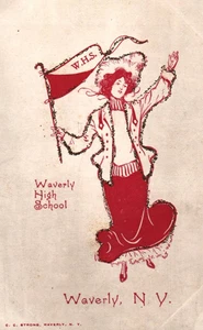 Waverly N.Y. High School Victorian Lady  Vintage Postcard - Picture 1 of 2