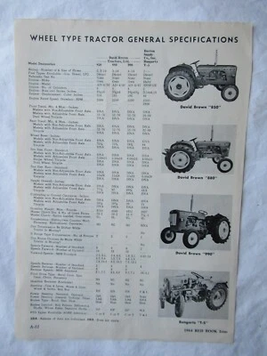 1964 David Brown 990 880 Allis-Chalmers D19 D21 Tractor Specification Data Sheet - Image 1 of 2