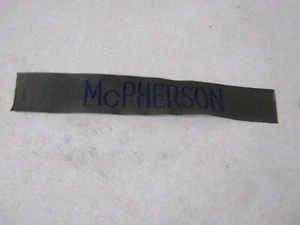 MILITARY PATCH NAME TAPE SEW ON OD GREEN COMBAT USED WITH McPHERSON BLUE LETTERS - Picture 1 of 1