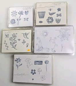 Lot Of 5 Sets of Stampin' Up! Wood Mounted Rubber Stamps Flowers Friends Floral - Picture 1 of 8