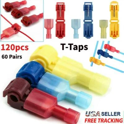 120pc T-Taps Wire Terminal Connectors Insulated Quick Splice 22-10 AWG Combo Kit - Image 1 of 4