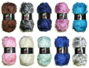FANCY FUR LIKE HAND KNITTING YARN, 100 GRAMS X1 SKEIN, VARIOUS COLOURS - Bild 1 von 11