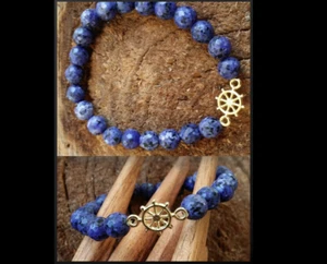 Pulsera Rueda Dharma Lapislázuli Medicina Rey Buda Oro Dharma Sanador del Sufrimiento - Imagen 1 de 5