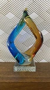 Vintage Mid Century Murano Blue/Amber Hand blown Art Glass Sculpture Rare 1970s - Picture 1 of 8