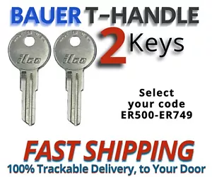 Bauer T-Handle Keys Replacement Key Camper Truck Cap Cut to Code ER500-ER749 - Picture 1 of 4
