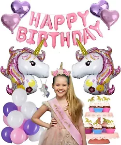 Unicorn Necklace Party Supplies for Birthday Girl (Necklace, Headband & Sash) - Picture 1 of 10