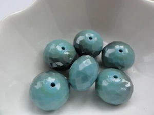 Faceted acrylic rondelle beads - Approx. 17x12mm - Turquoise/Grey - pack of 6 - Picture 1 of 3