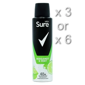 SURE MEN BERGAMOT & MINT ANTI-PERSPIRANT DEODORANT 150ML 3 OR 6 PACK - Picture 1 of 3