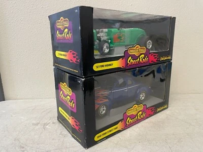 Lot of 2 ERTL American Muscle Street Rods 1940 Ford Blue & Green W/ Flames 1:18 - Image 1 of 4