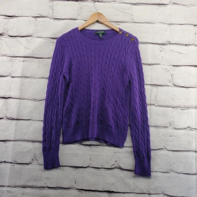 RALPH LAUREN Sweater Womens Medium Petite Cable Knit Vintage Purple Pullover - Image 1 of 4