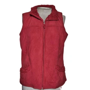 Red Fleece Vest Faux Fur Lined Full Zip Size XL Petite  - Picture 1 of 3