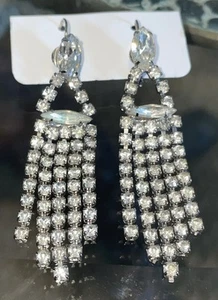VTG Estate MCM 5 Rows Sparkling Dangling Rhinestone Wire Clasp Pierced Earrings - Picture 1 of 10