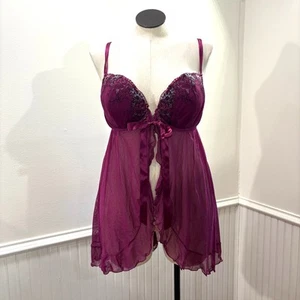 Cacique Gr. 18/20 Babydoll Nachthemd Negligee Rüschen Spitze Netz rosa lila - Bild 1 von 18