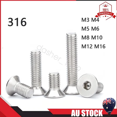 316 Stainless Steel Hex Socket Bolts Countersunk Flat Head Screws M3-M16 - image 1 of 4