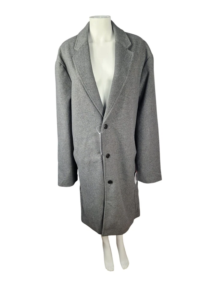 ASOS Grey Longline Relaxed Fit Wool Mix Overcoat Grey Size L Tall - Image 1 of 4