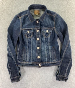 American Eagle Denim Jean Jacket Womens Small Blue Denim Cropped Trucker Classic - Picture 1 of 11