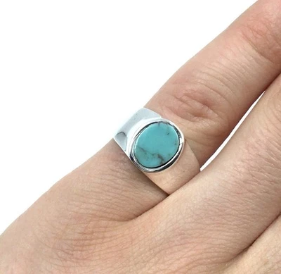 classico turchese argento 925 anello a fascia gioiello da uomo anello... - Immagine 1 di 4