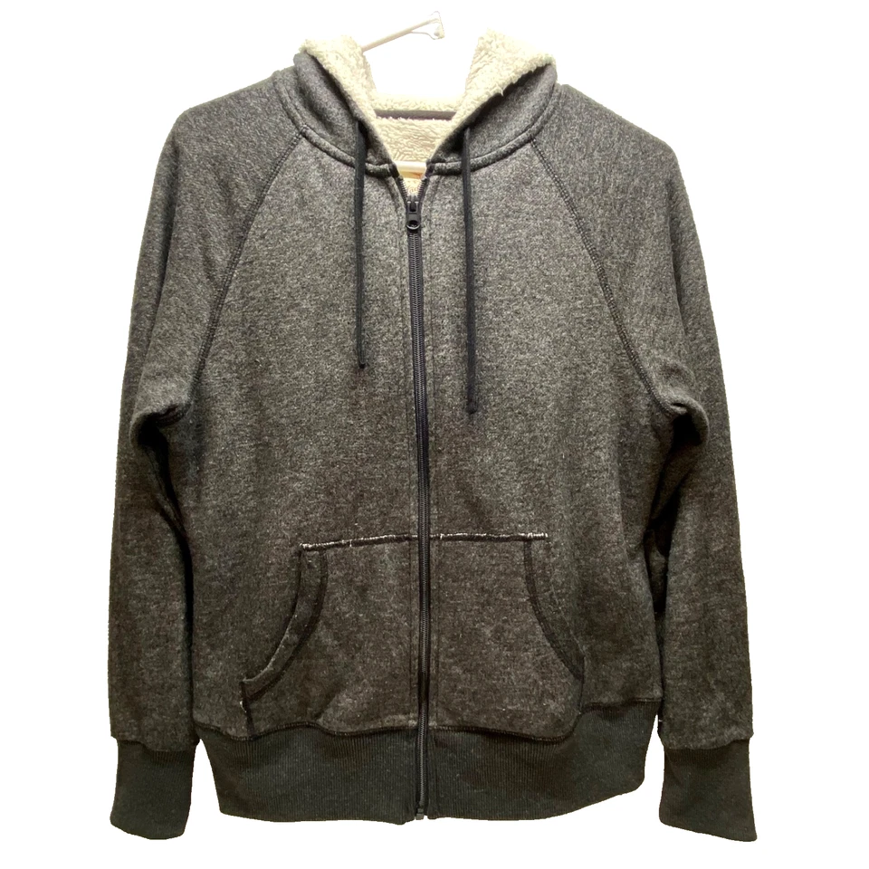 Vintage Faded Glory Full Zip Hoodie Women's Medium Charcoal Y2K Sherpa Sweater - Image 1 of 4