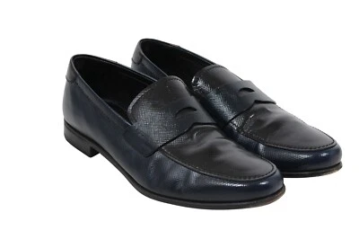 Prada Penny Loafers Sz US11 UK10 Navy Blue Black Saffiano Leather Slip On Casual - Image 1 of 4