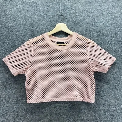 Topshop Top Recortado Mujer 8 Rosa Crochet Cuello Redondo Manga Corta Pullover Informal Foto 1 de 4