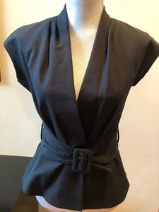 NEW Kate Spade Black Cap Sleeve Belted Blazer Jacket Size 4 - Picture 1 of 10