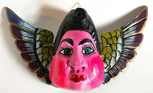 Máscara mexicana tallada y pintada a mano madera 13 1/2" querubín enjuagado - Imagen 1 de 6